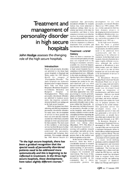 Treatment and Management of Personality Disorder in High Secure