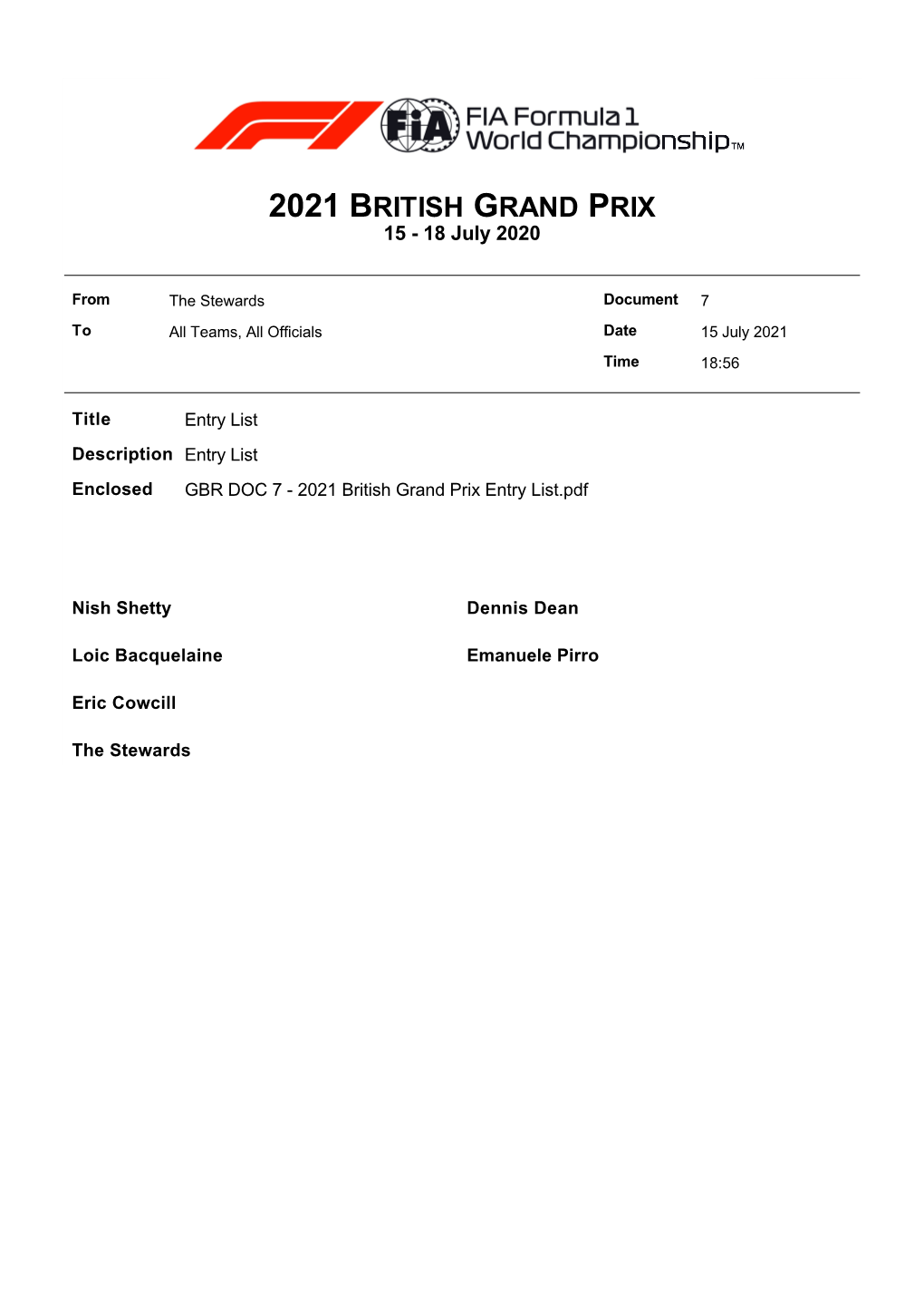 2021 BRITISH GRAND PRIX 15 - 18 July 2020