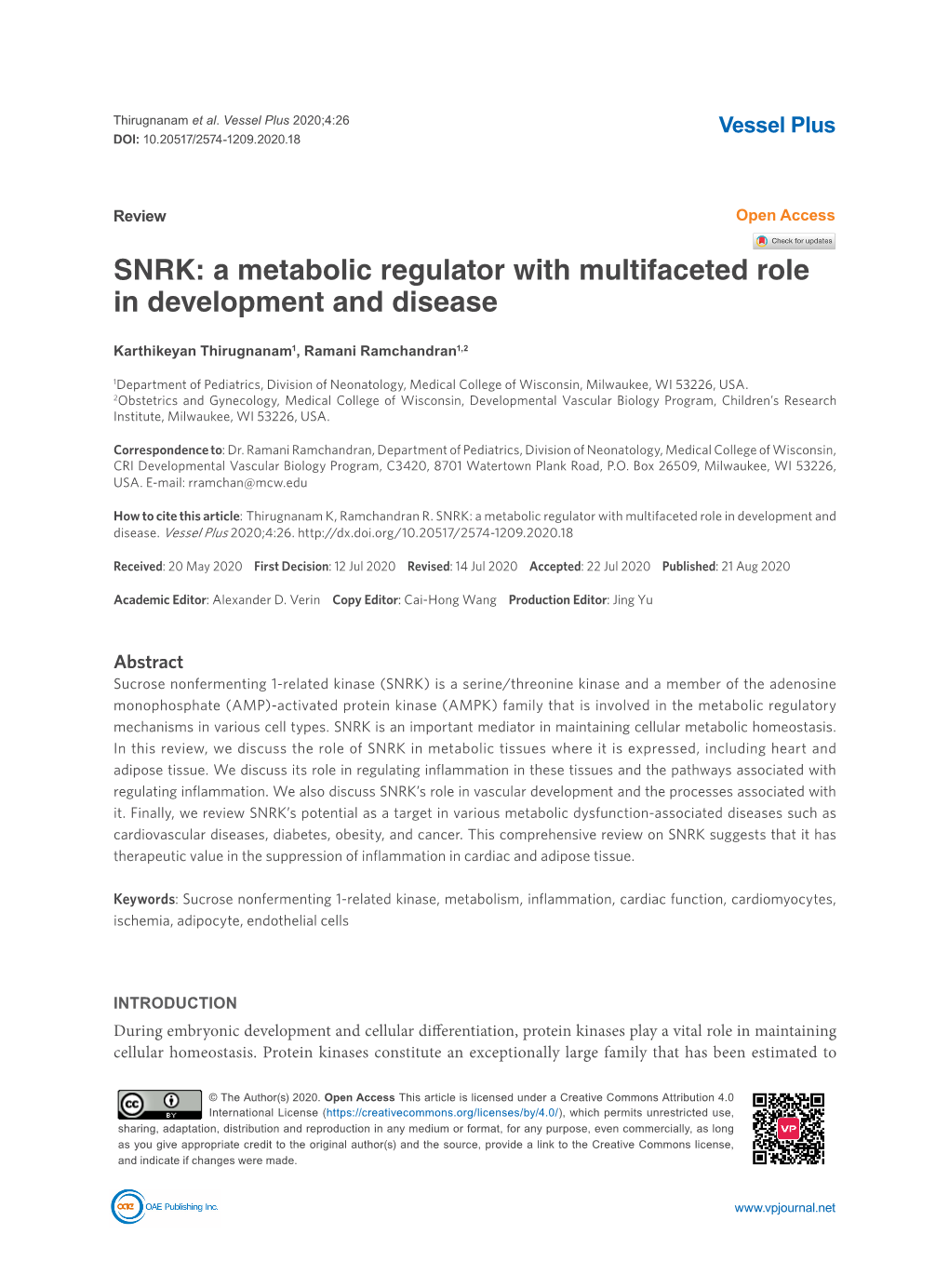 SNRK: a Metabolic Regulator with Multifaceted Role in Development and Disease