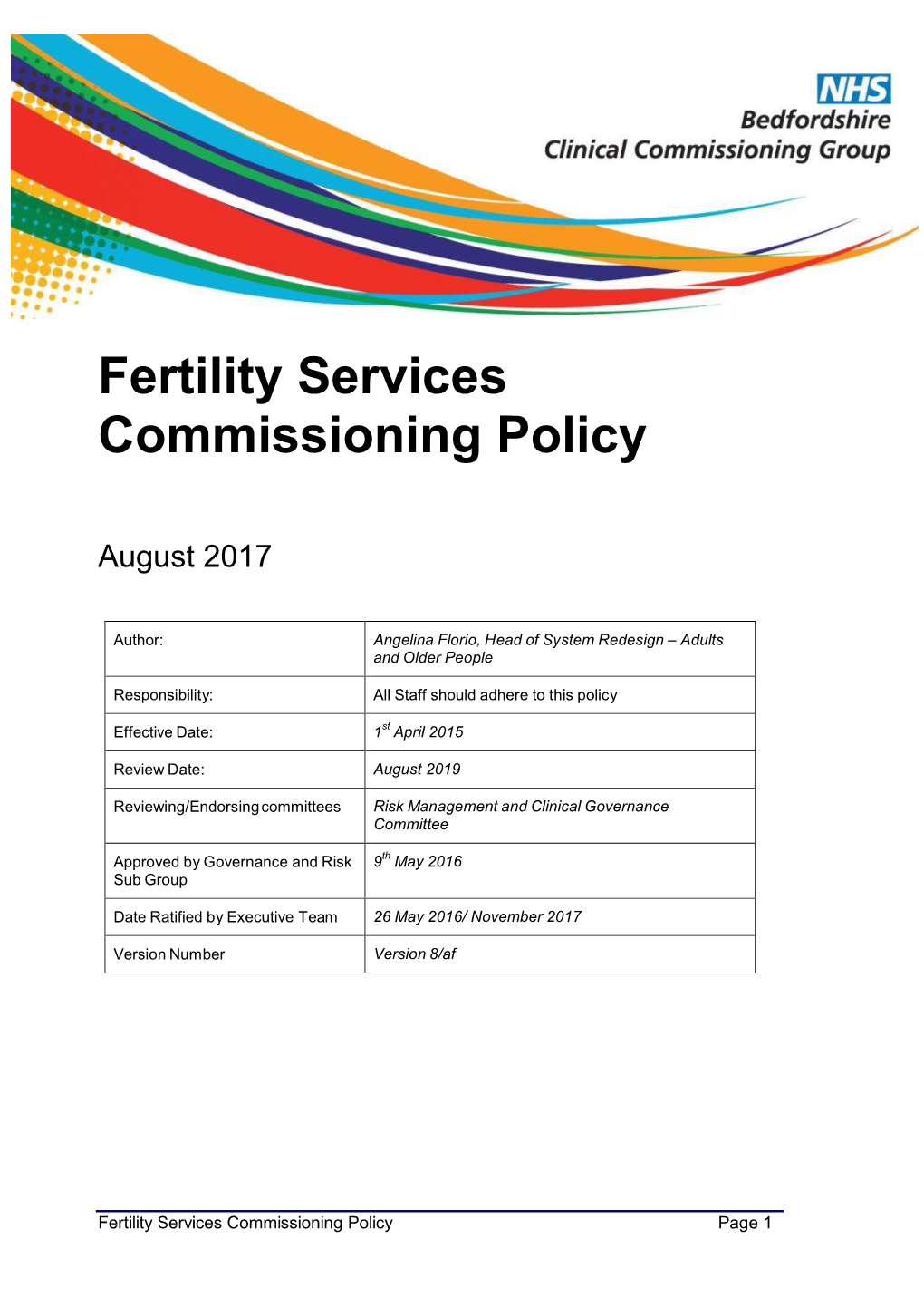 Fertility Services Commissioning Policy August 2017