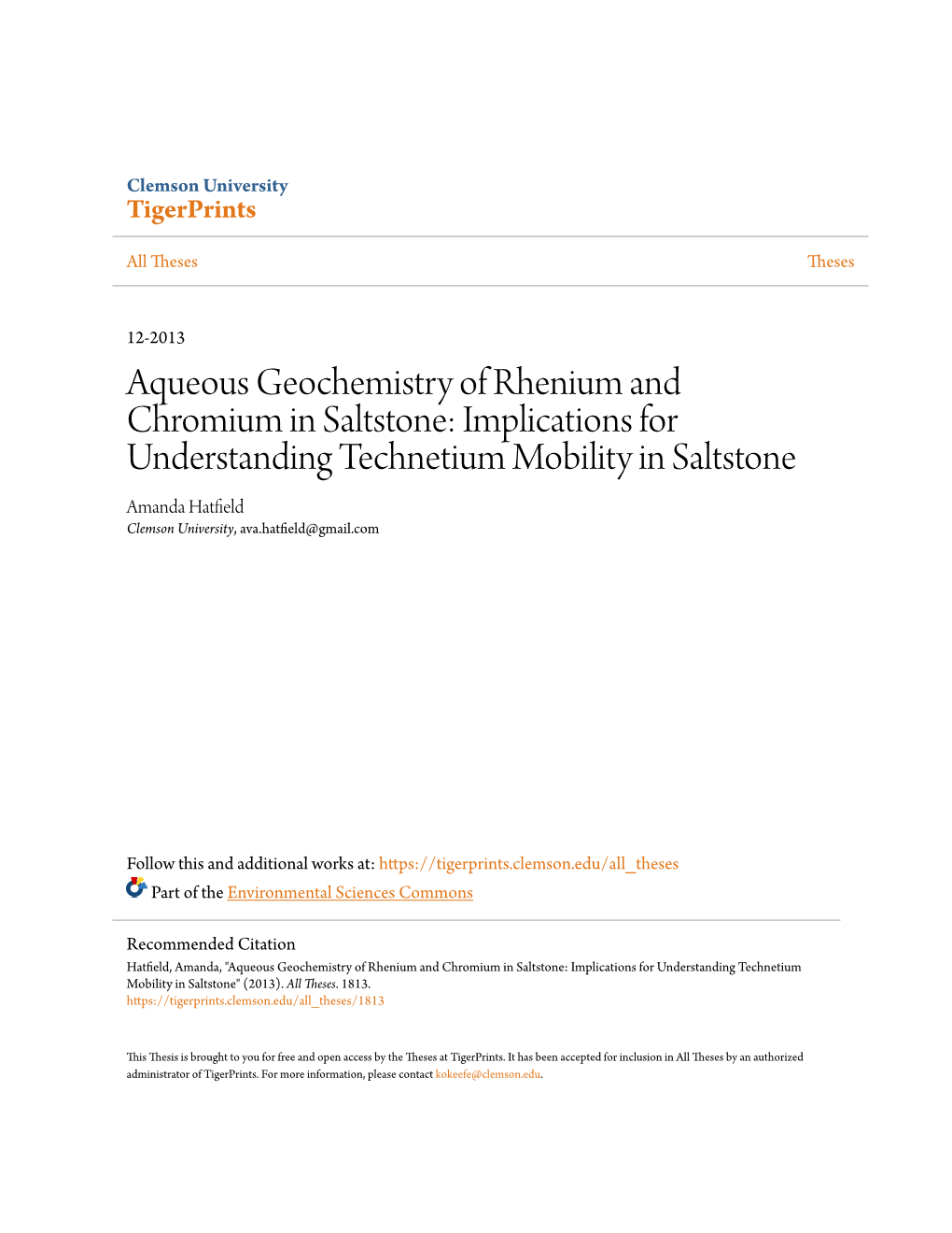 Aqueous Geochemistry of Rhenium and Chromium in Saltstone