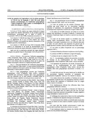 Arrêté Du Ministre De L'agriculture Et De La Pêche Maritime N° 1721