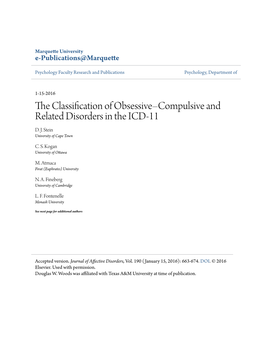 The Classification of Obsessive–Compulsive and Related Disorders in the ICD-11