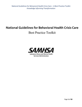 National Guidelines for Behavioral Health Crisis Care Best Practice Toolkit
