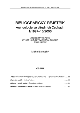 Bibliografický Rejstřík Archeologie Ve Středních Čechách 1/1997-10/2006