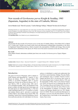 Gerrhonotus Parvus Knight & Scudday, 1985 (Squamata, Anguidae) in the State of Coahuila, México