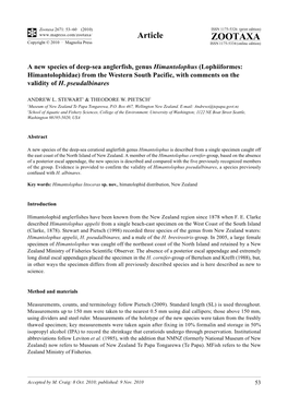 A New Species of Deep-Sea Anglerfish, Genus Himantolophus (Lophiiformes: Himantolophidae) from the Western South Pacific, with Comments on the Validity of H