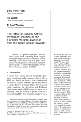 The Effect of Socially Activist Investment Policies on the Financial Markets: Evidence from the South African Boycott*