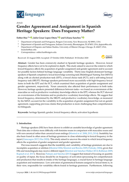 Gender Agreement and Assignment in Spanish Heritage Speakers: Does Frequency Matter?