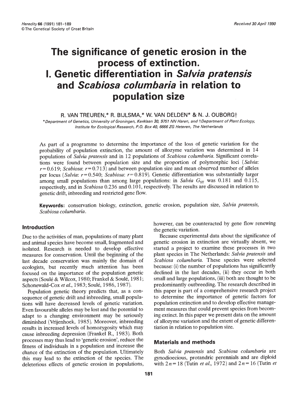 The Significance of Genetic Erosion in the Process of Extinction. I