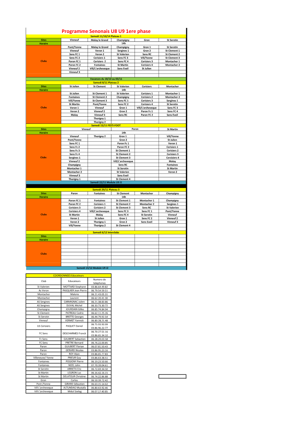 Programme Senonais U8 U9 1Ere Phase