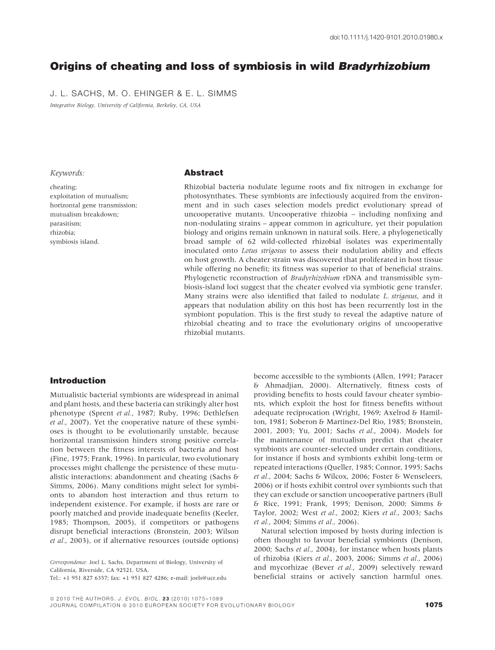 Origins of Cheating and Loss of Symbiosis in Wild Bradyrhizobium