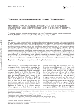 Tapetum Structure and Ontogeny in Victoria (Nymphaeaceae)