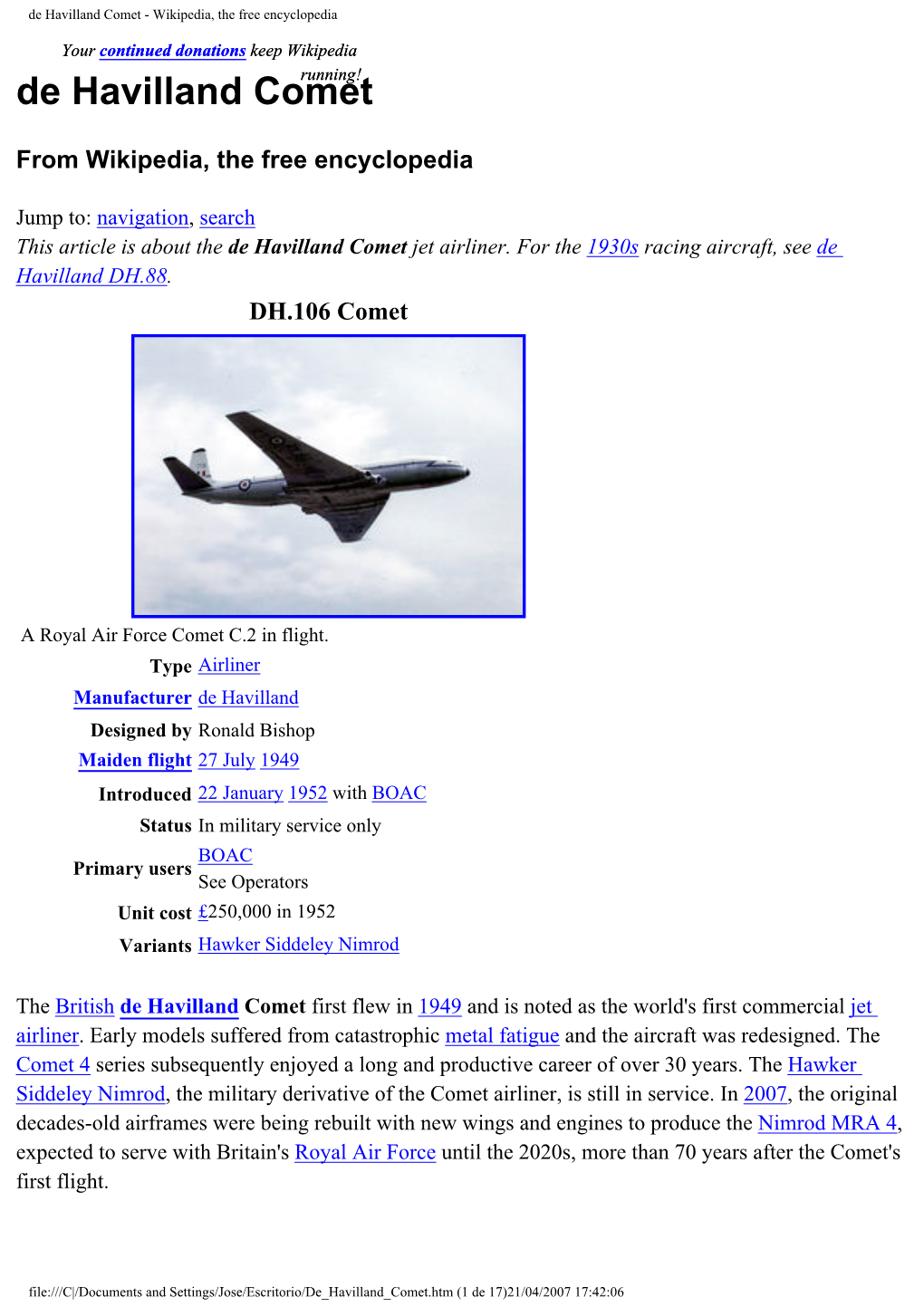 De Havilland Comet - Wikipedia, the Free Encyclopedia