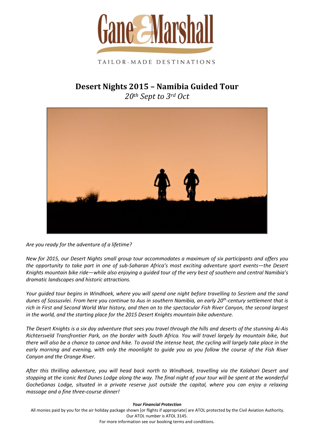 Desert Nights 2015 – Namibia Guided Tour 20Th Sept to 3Rd Oct