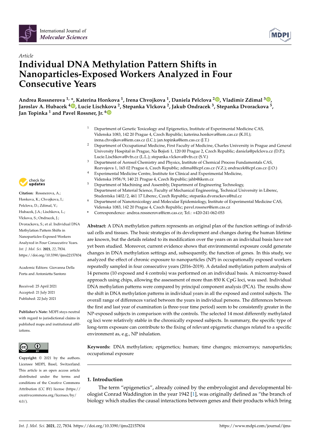 Individual DNA Methylation Pattern Shifts in Nanoparticles-Exposed Workers Analyzed in Four Consecutive Years