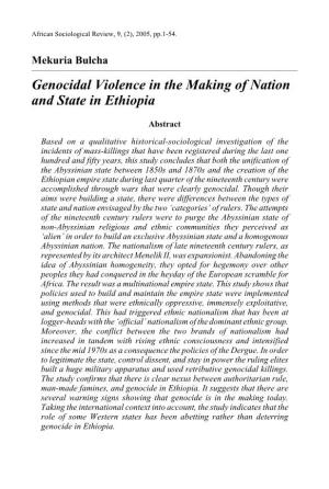 Mekuria Bulcha Genocidal Violence in the Making of Nation and State in Ethiopia