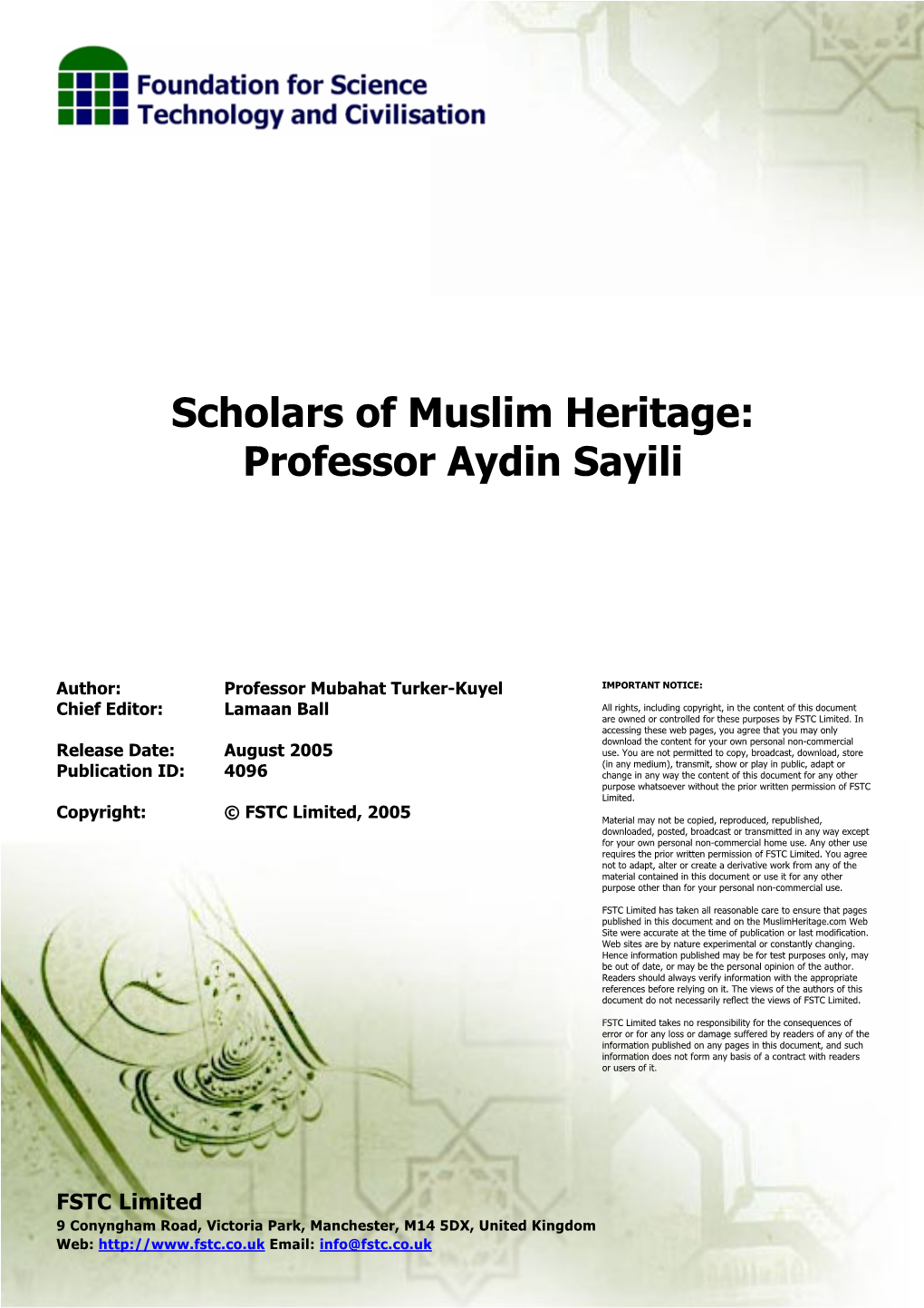 Scholars of Muslim Heritage: Professor Aydin Sayili