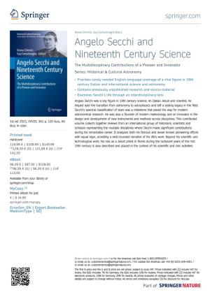 Angelo Secchi and Nineteenth Century Science the Multidisciplinary Contributions of a Pioneer and Innovator Series: Historical & Cultural Astronomy