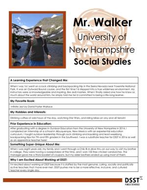 Mr. Walker University of New Hampshire Social Studies