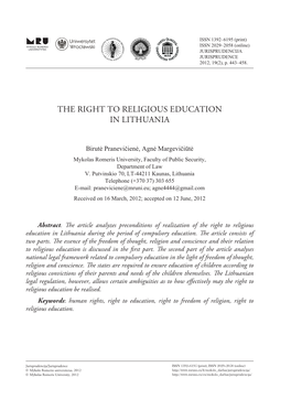 The Right to Religious Education in Lithuania