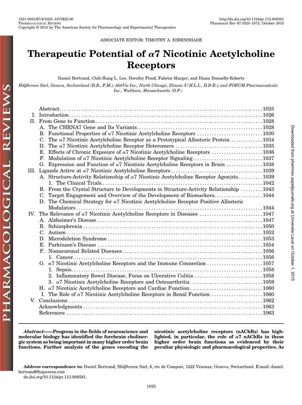 Therapeutic Potential of A7 Nicotinic Acetylcholine Receptors