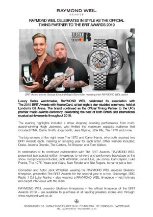 Raymond Weil Celebrates in Style As the Official Timing Partner to the Brit Awards 2019