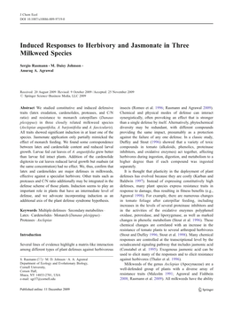 Induced Responses to Herbivory and Jasmonate in Three Milkweed Species