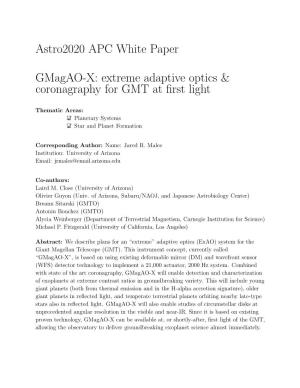 Astro2020 APC White Paper Gmagao-X: Extreme Adaptive Optics