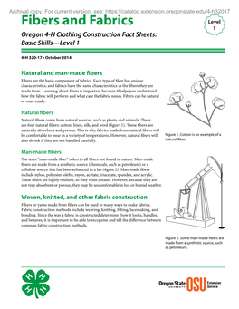 Fibers and Fabrics Level 1 Oregon 4-H Clothing Construction Fact Sheets: Basic Skills—Level 1