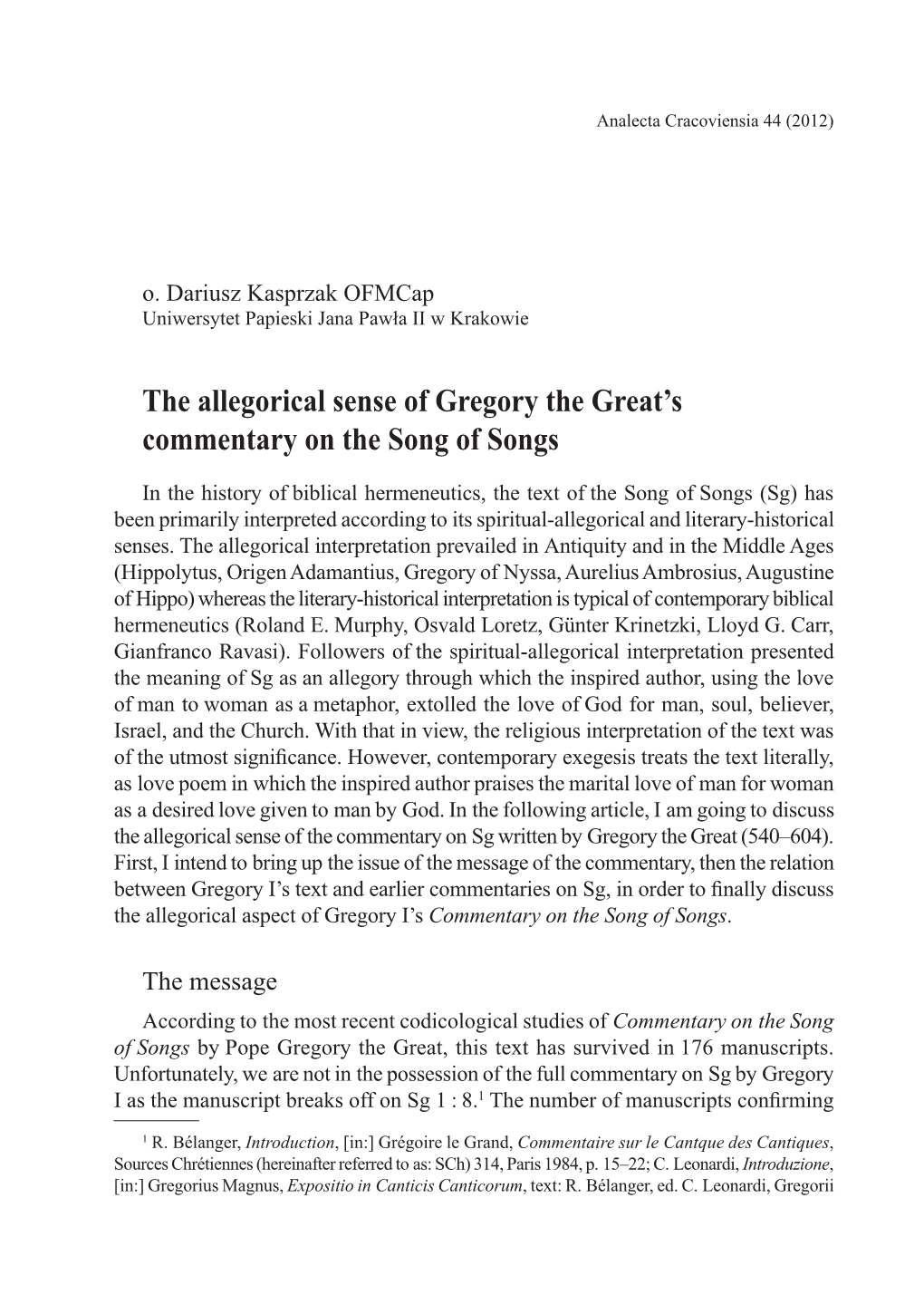 The Allegorical Sense of Gregory the Great's Commentary on The