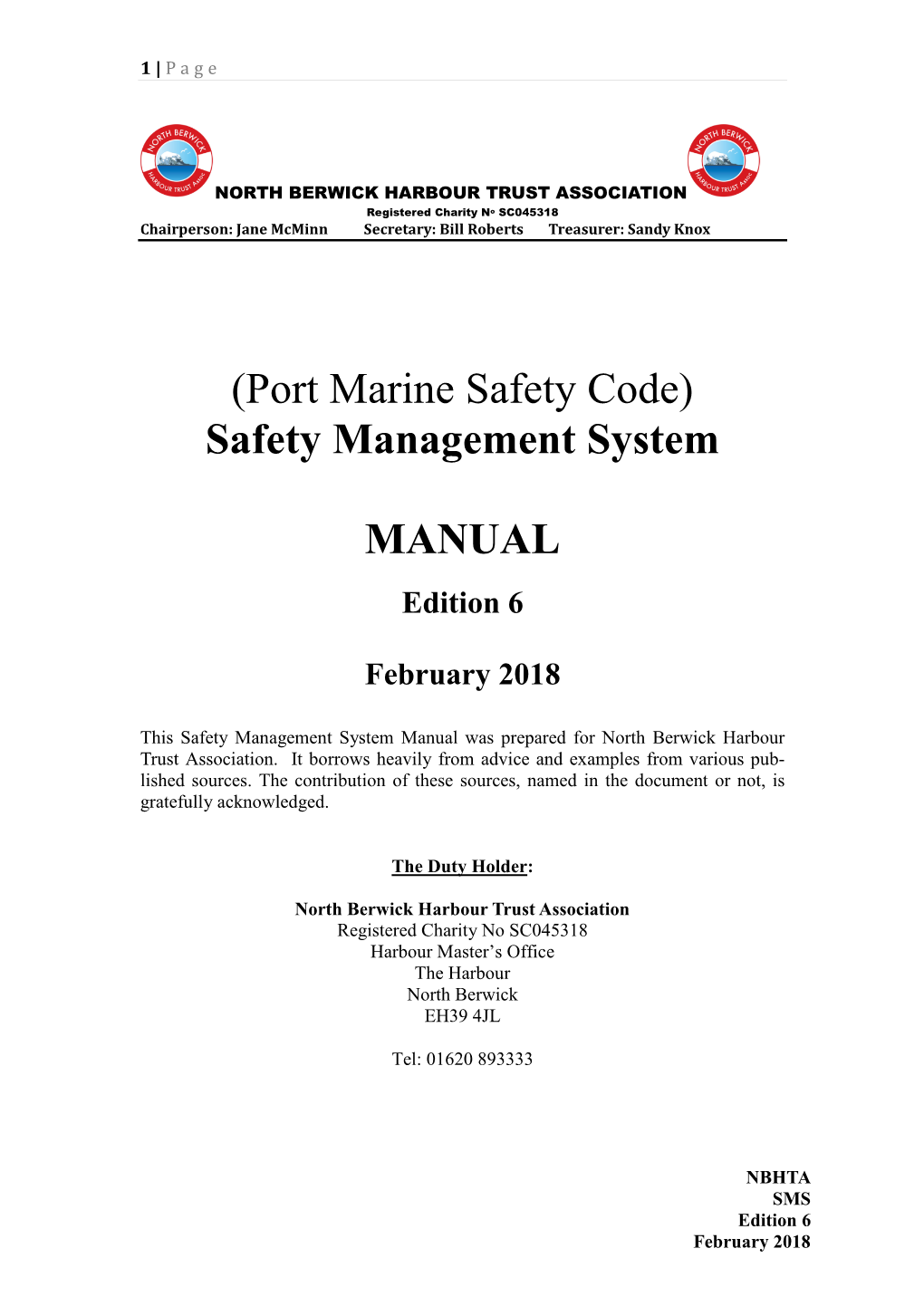 Safety Management System Manual Was Prepared for North Berwick Harbour Trust Association