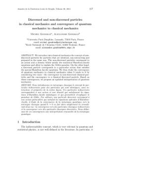 Discerned and Non-Discerned Particles in Classical Mechanics and Convergence of Quantum Mechanics to Classical Mechanics