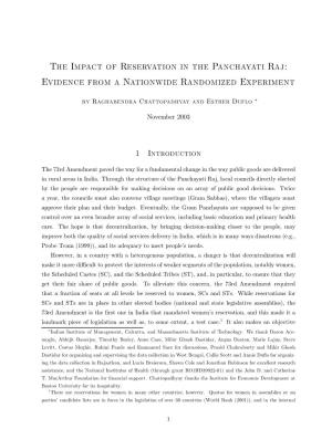 The Impact of Reservation in the Panchayati Raj: Evidence from a Nationwide Randomized Experiment