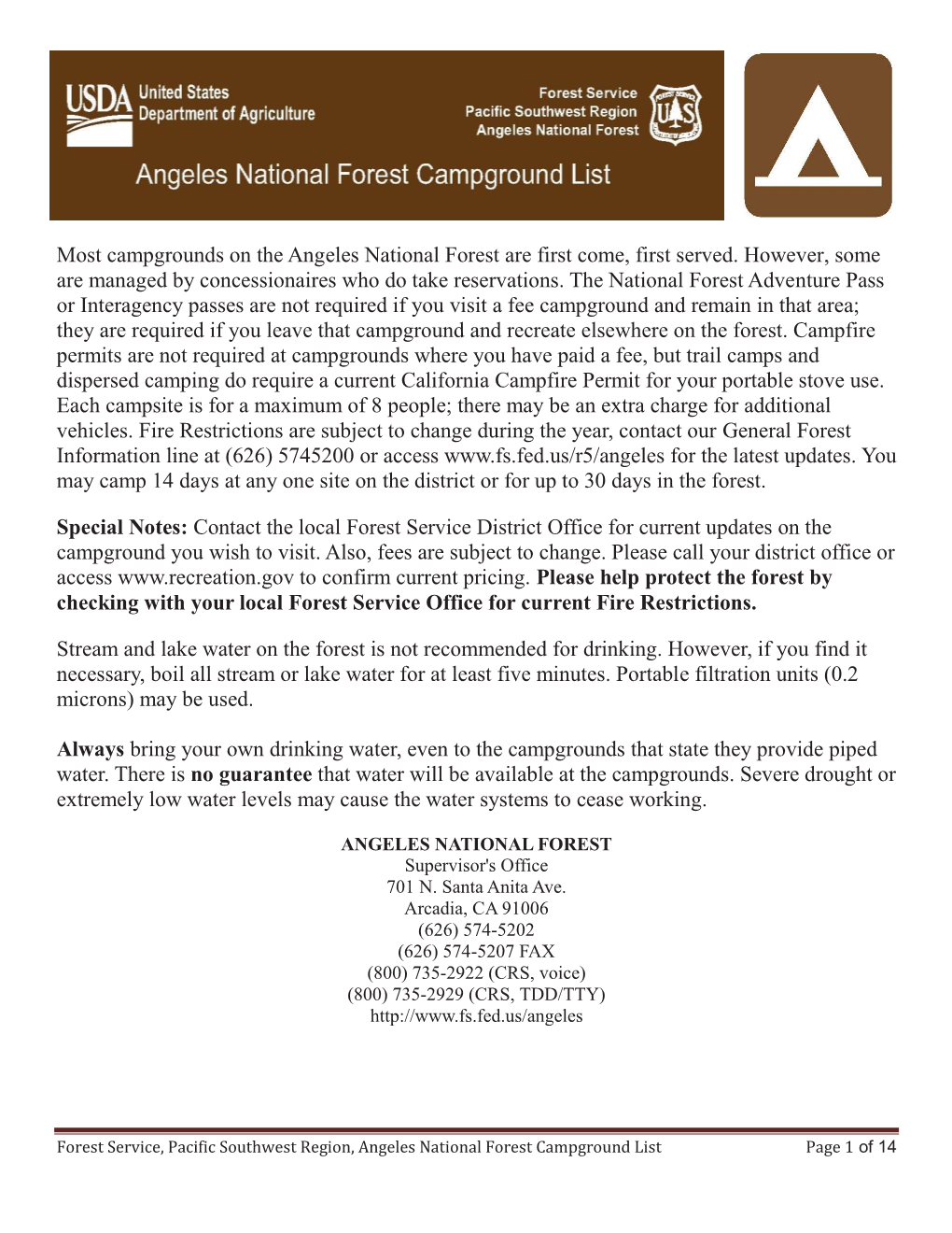 Angeles National Forest Campgrounds