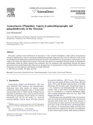 Araucariaceae (Pinopsida): Aspects in Palaeobiogeography and Palaeobiodiversity in the Mesozoic$ Lutz Kunzmannã