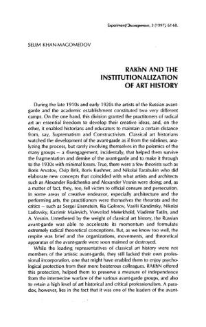 Rakhn and the INSTITUTIONALIZATION of ART HISTORY