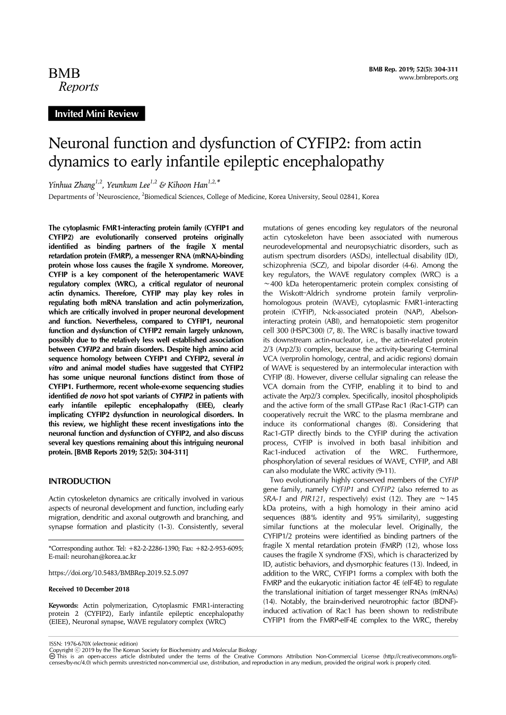 Neuronal Function and Dysfunction of CYFIP2: from Actin Dynamics to Early Infantile Epileptic Encephalopathy