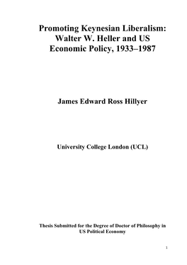 Walter W. Heller and US Economic Policy, 1933–1987