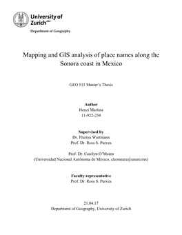 Mapping and GIS Analysis of Place Names Along the Sonora Coast in Mexico