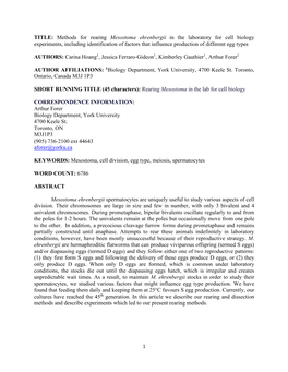 TITLE: Methods for Rearing Mesostoma Ehrenbergii in The