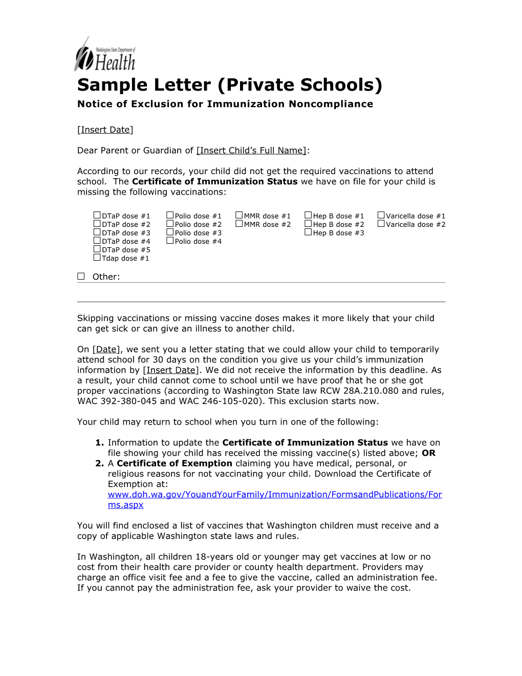 Sample Letter for Private Schools