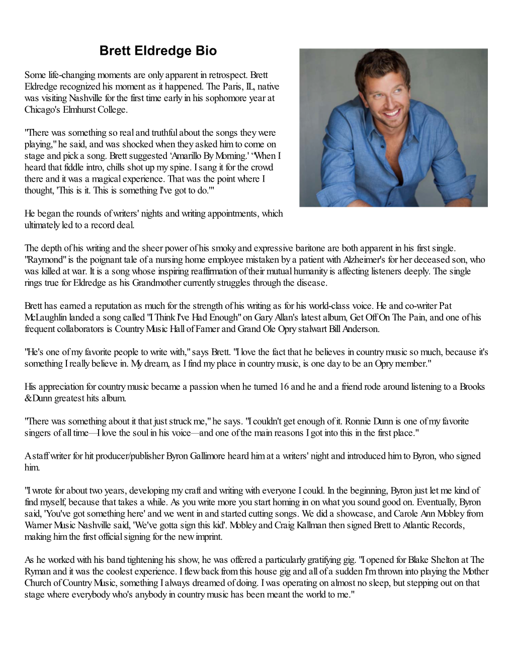 Brett Eldredge Bio