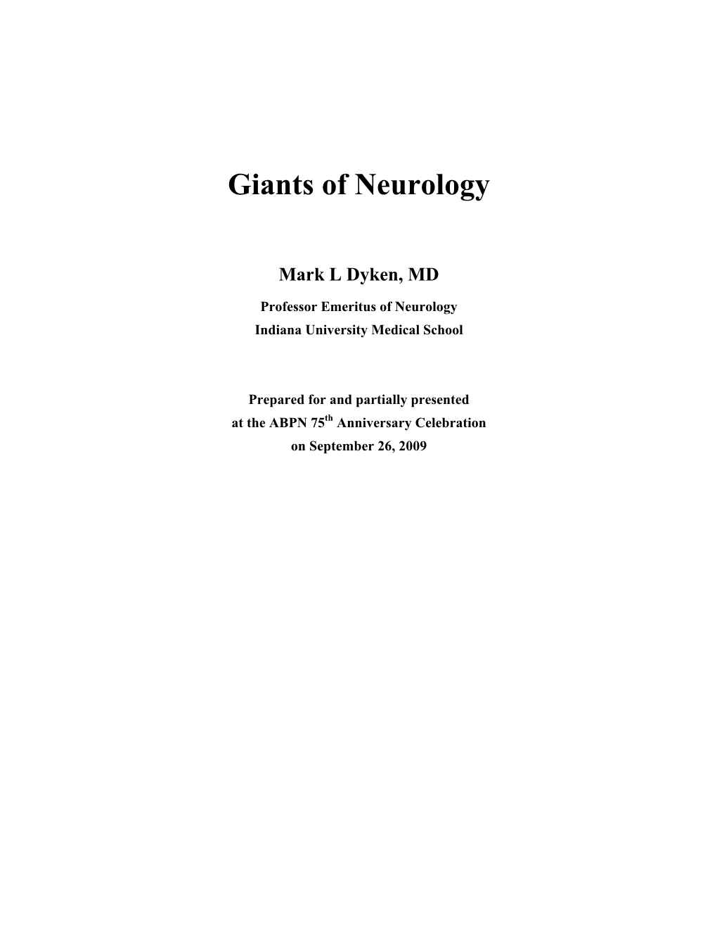 Giants of Neurology