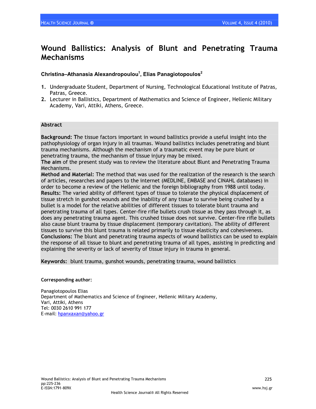 Wound Ballistics: Analysis of Blunt and Penetrating Trauma Mechanisms