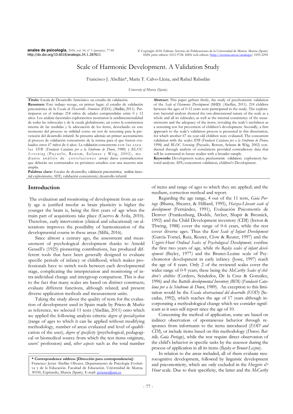 Scale of Harmonic Development. a Validation Study