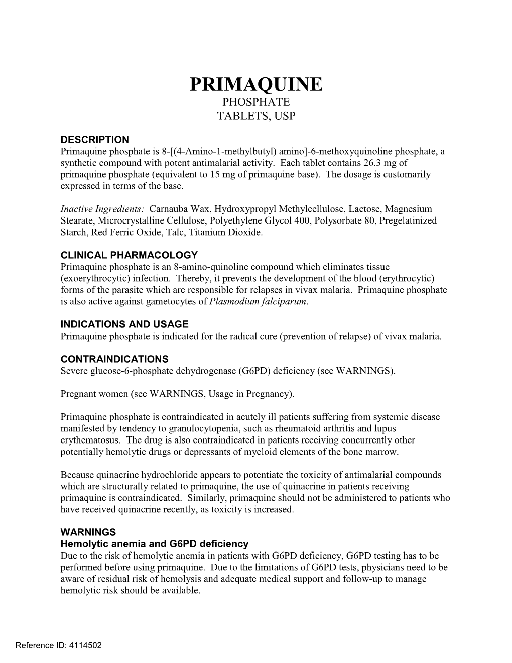 Primaquine Phosphate Tablets, Usp