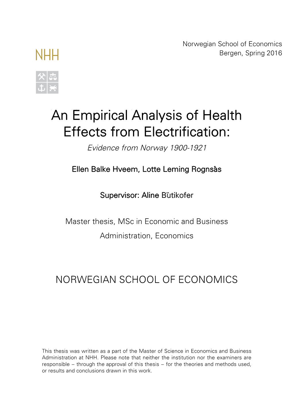 An Empirical Analysis of Health Effects from Electrification: Evidence from Norway 1900-1921