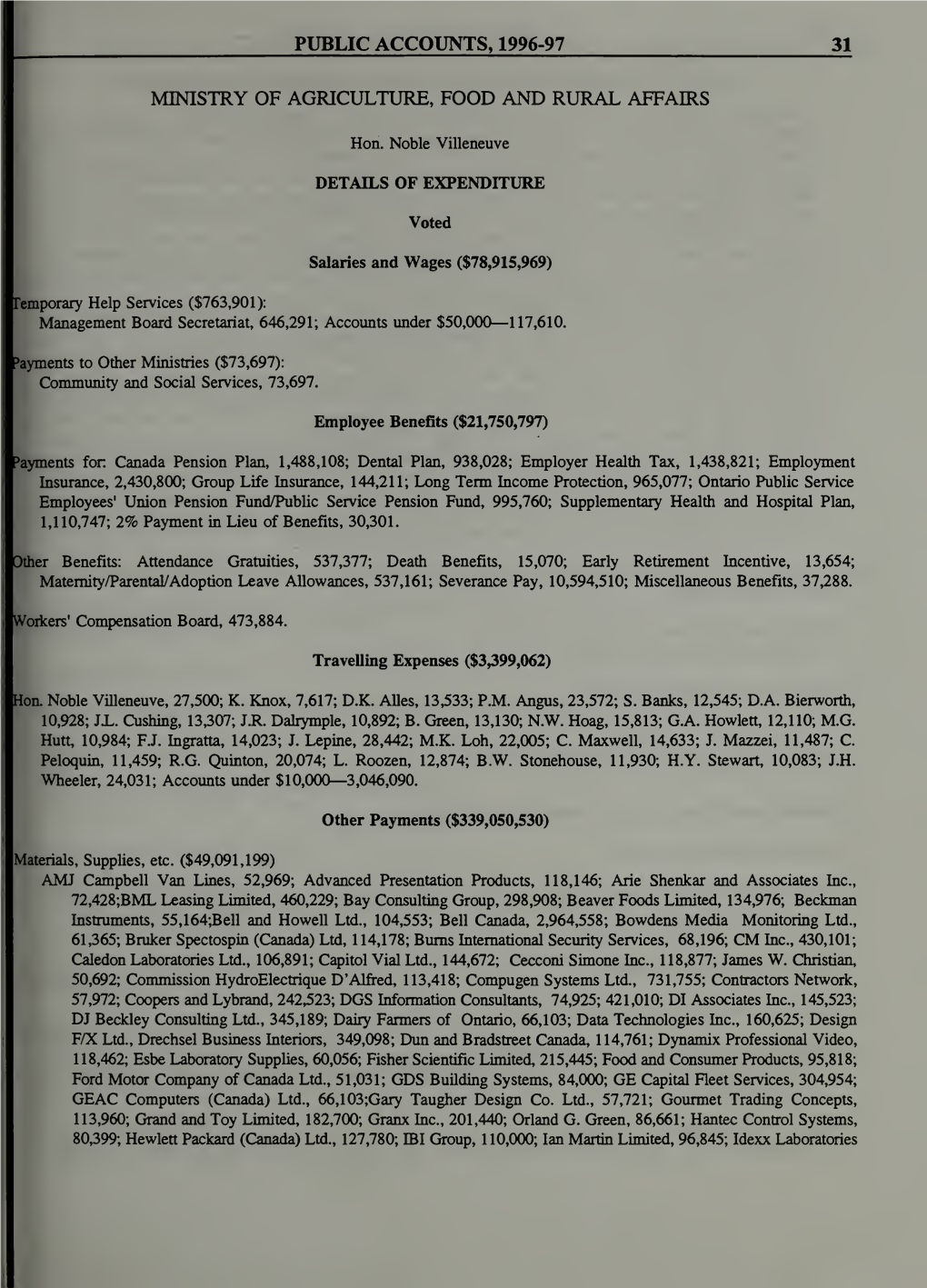 Public Accounts of the Province of Ontario for the Year Ended March 31 1997