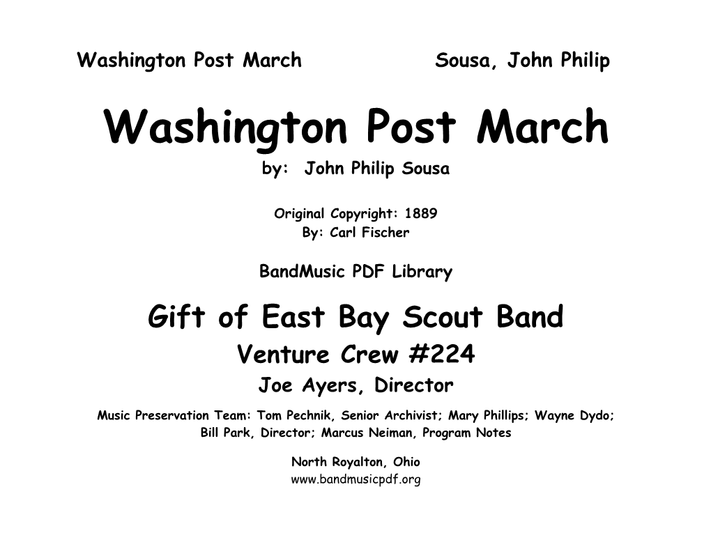 Washington Post March Sousa, John Philip